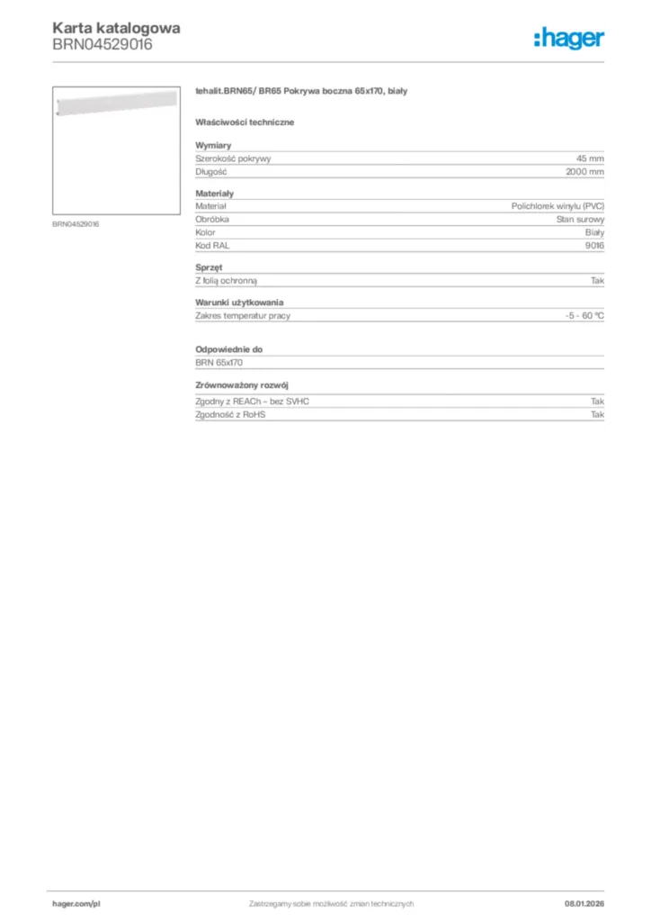 Zdjęcie Hager Karta katalogowa BRN04529016 | Hager Polska