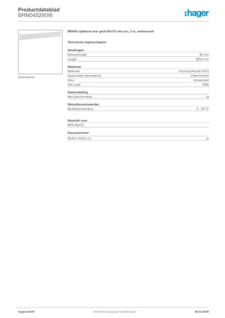 Afbeelding Hager Productdatablad BRN04529016 | Hager Nederland