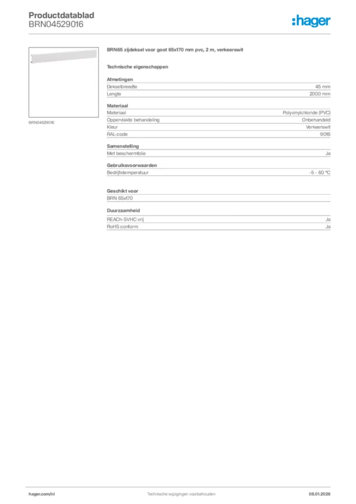 Afbeelding Hager Productdatablad BRN04529016 | Hager Nederland