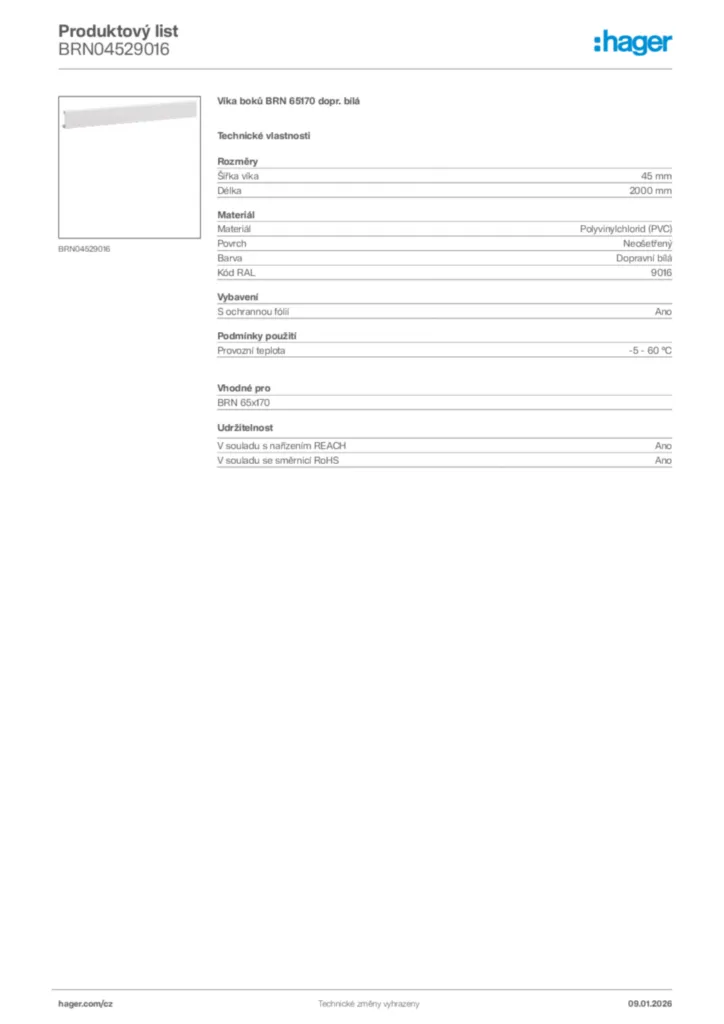 Obrázek Hager Product data sheet BRN04529016 | Hager