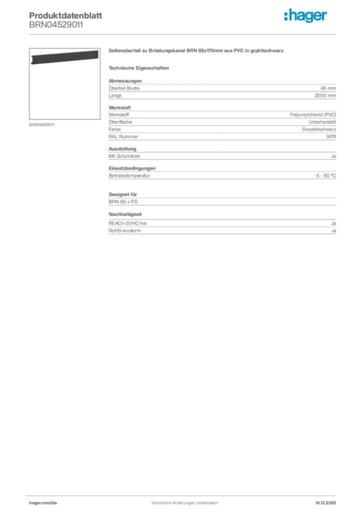 Bild Hager Produktdatenblatt BRN04529011 | Hager Deutschland