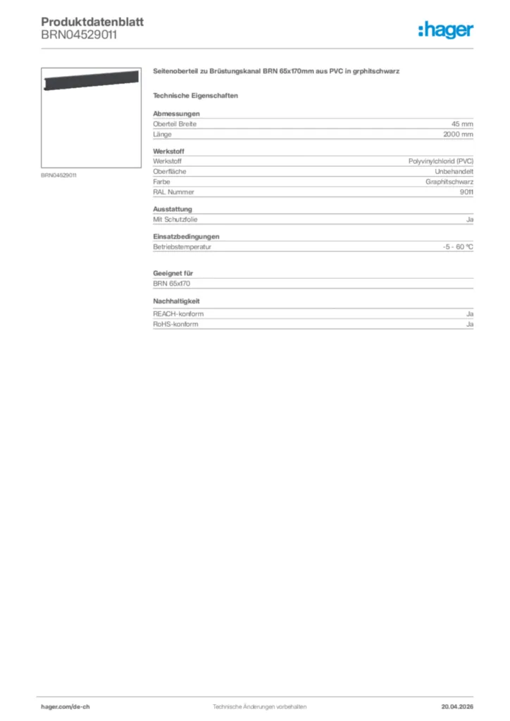 Bild Hager Produktdatenblatt BRN04529011 | Hager Schweiz