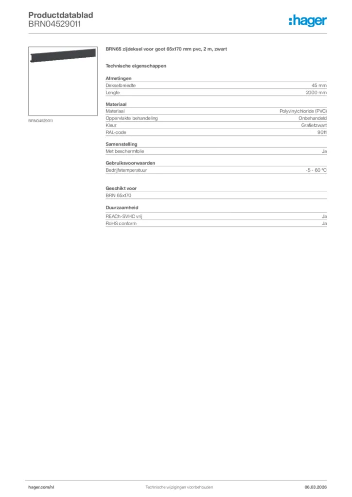 Afbeelding Hager Productdatablad BRN04529011 | Hager Nederland