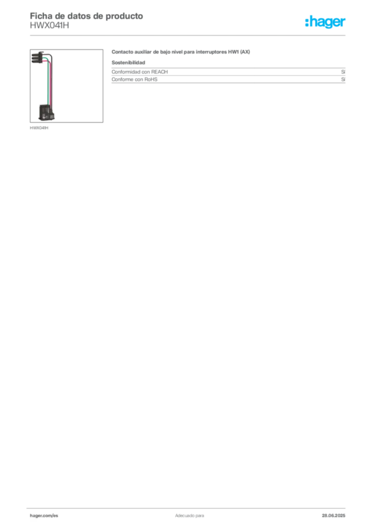Imagen Hager Ficha de datos de producto HWX041H | Hager España