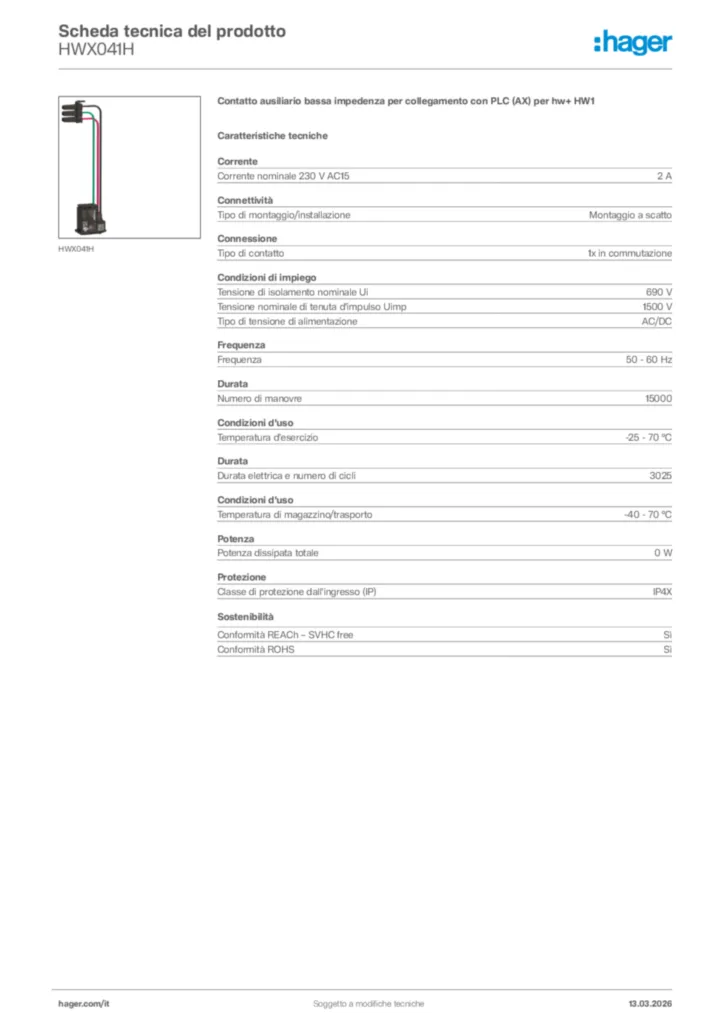 Immagine Hager Scheda tecnica del prodotto HWX041H | Hager Italia