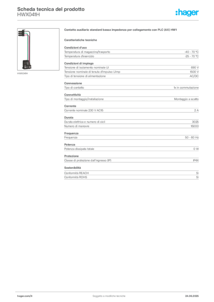 Immagine Hager Scheda tecnica del prodotto HWX041H | Hager Italia