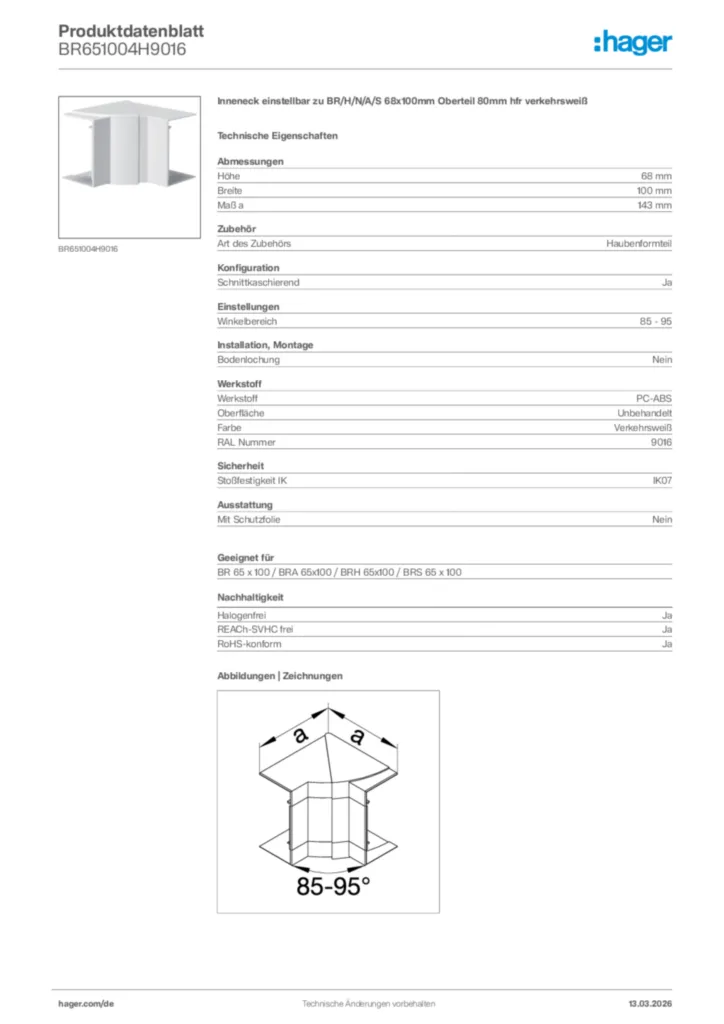 Bild Hager Produktdatenblatt BR651004H9016 | Hager Deutschland