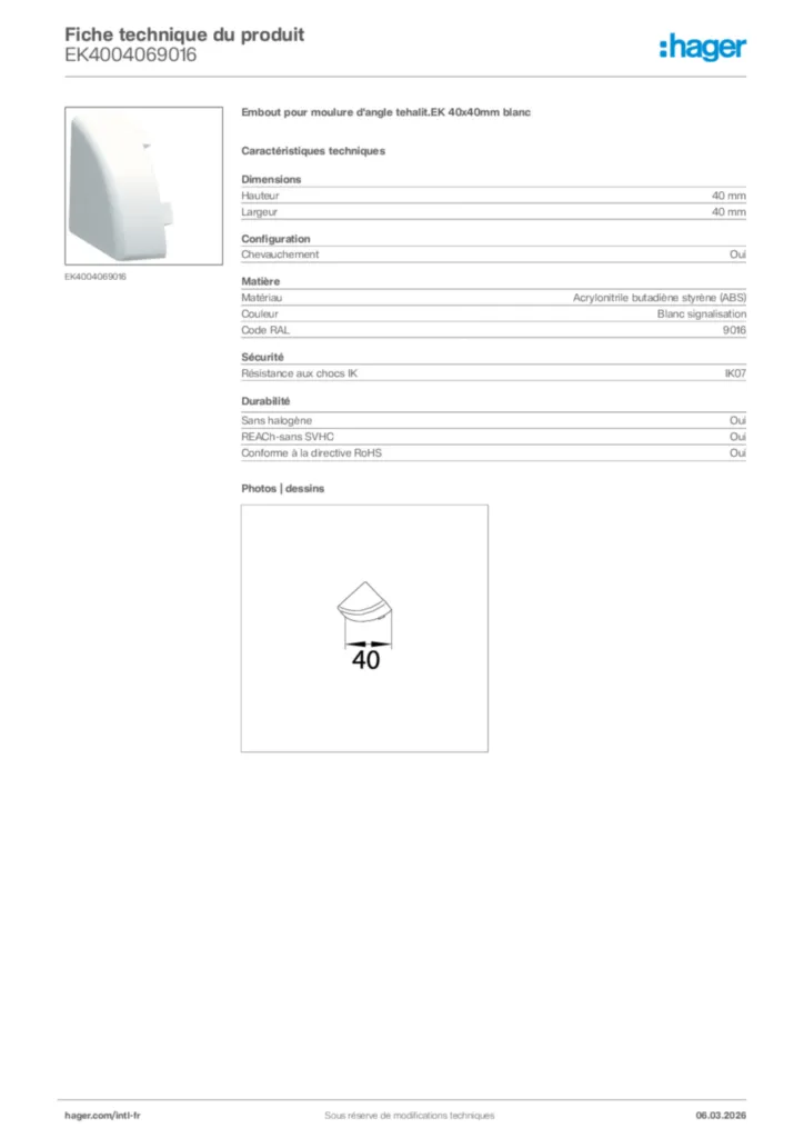 Image Hager Fiche technique du produit EK4004069016 | Hager Afrique