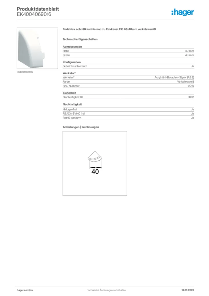 Bild Hager Produktdatenblatt EK4004069016 | Hager Deutschland