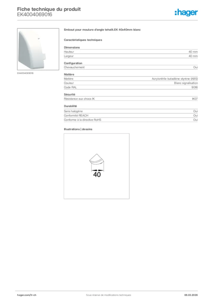 Image Hager Fiche technique du produit EK4004069016 | Hager Suisse