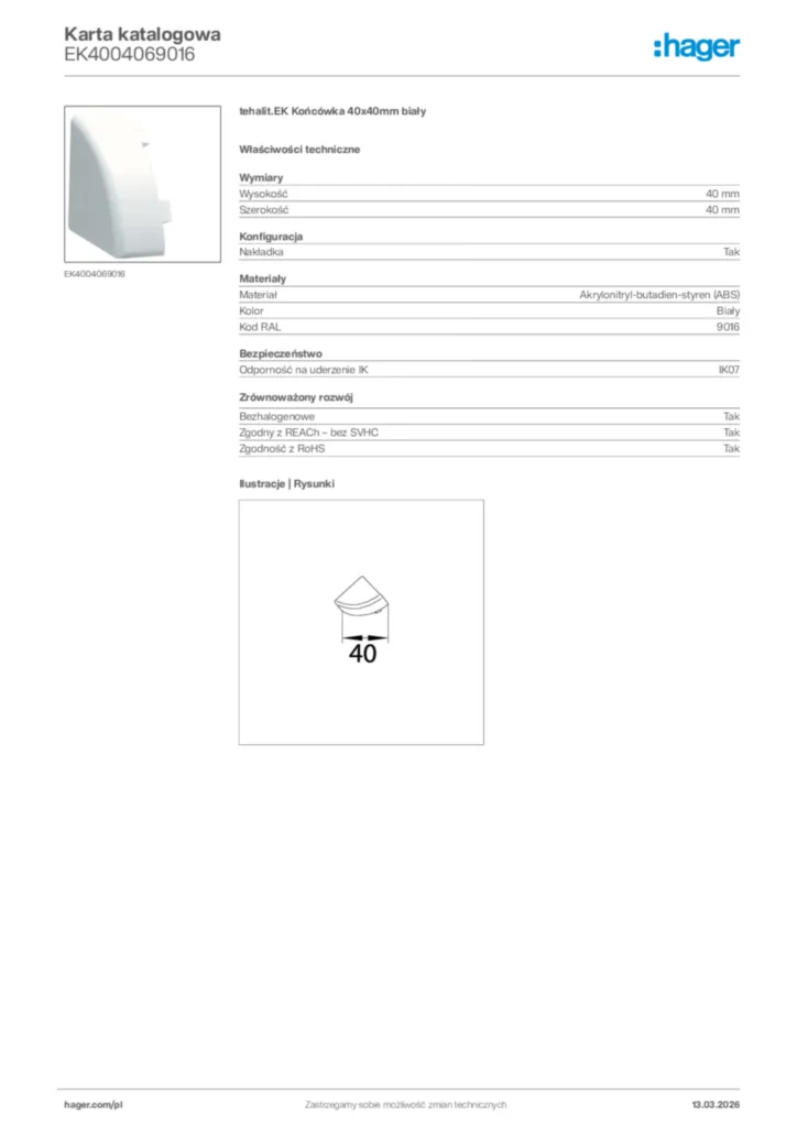 Zdjęcie Hager Karta katalogowa EK4004069016 | Hager Polska