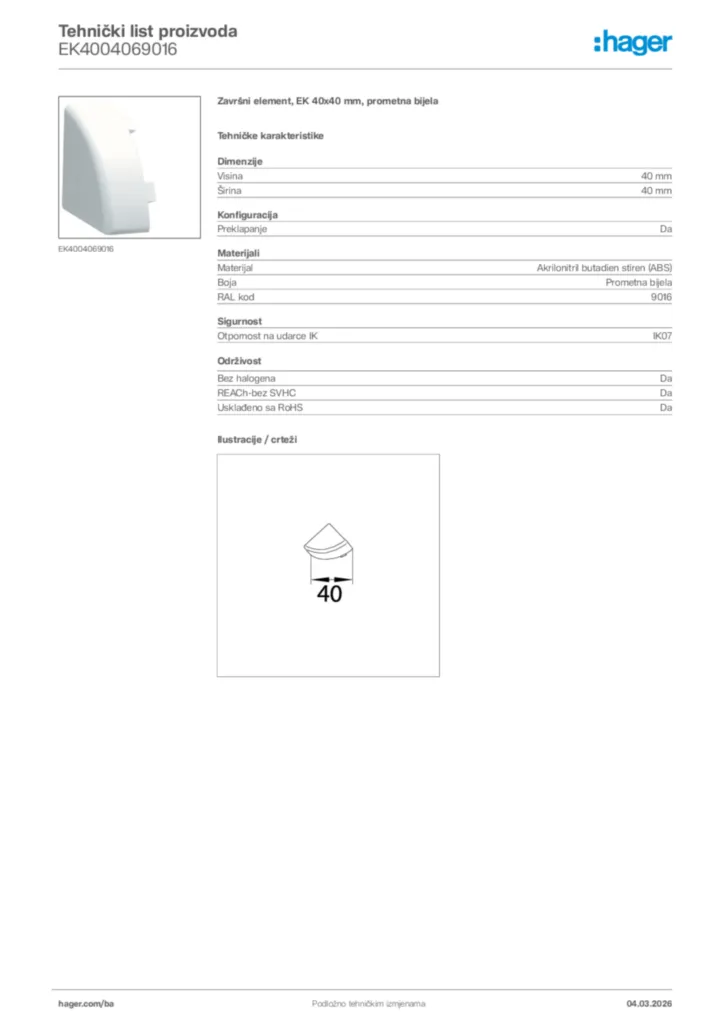 Slika Hager Tehnički list proizvoda EK4004069016  | Hager