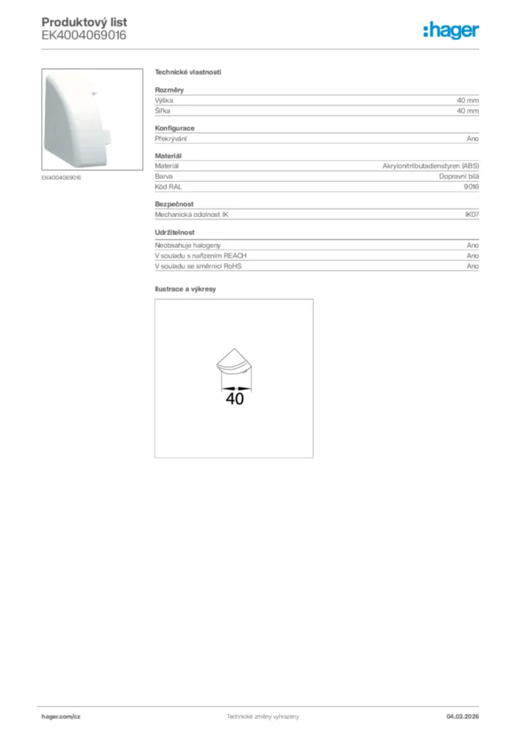 Obrázek Hager Product data sheet EK4004069016 | Hager