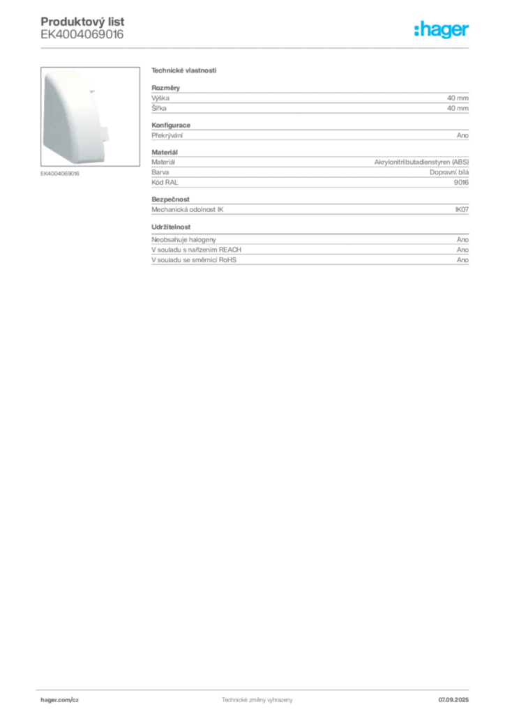 Obrázek Hager Produktový list EK4004069016 | Hager