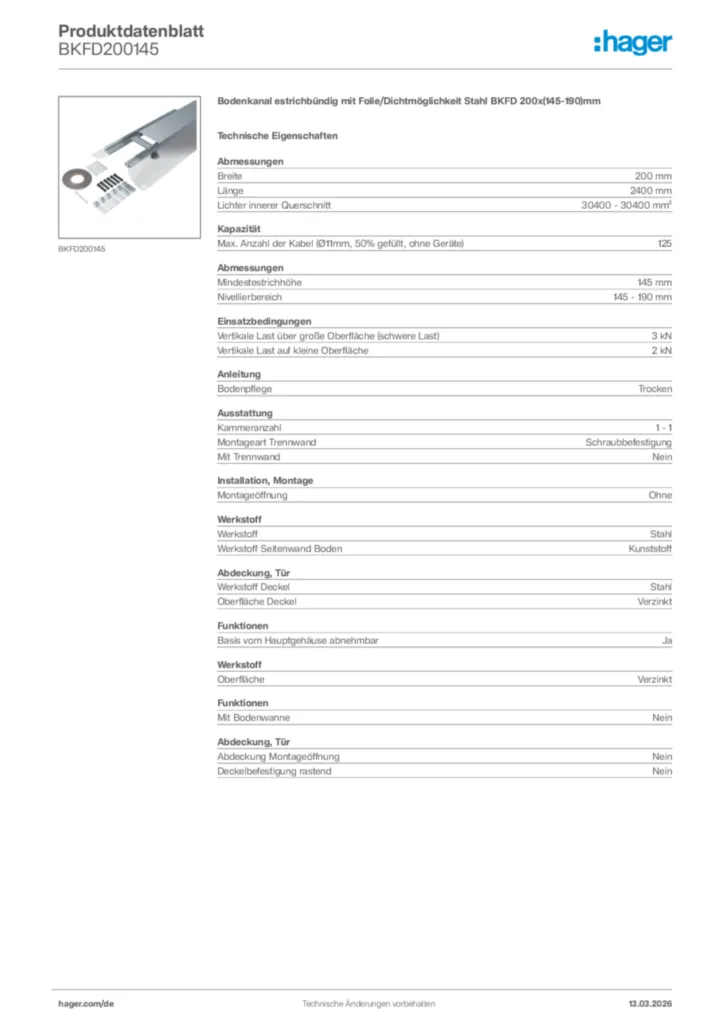 Bild Hager Produktdatenblatt BKFD200145 | Hager Deutschland
