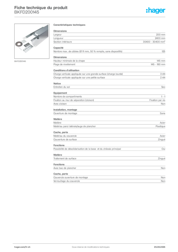 Image Hager Fiche technique du produit BKFD200145 | Hager Suisse