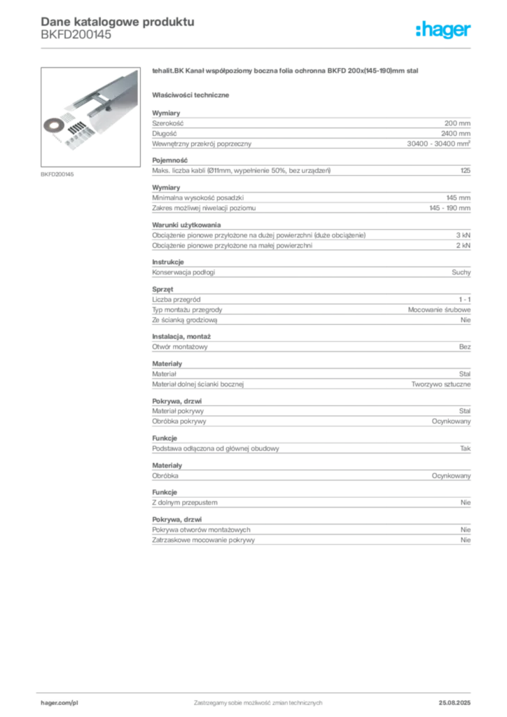 Zdjęcie Hager Karta katalogowa BKFD200145 | Hager Polska