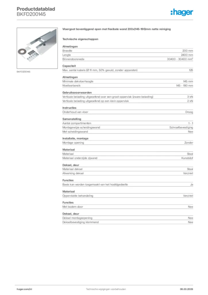 Afbeelding Hager Productdatablad BKFD200145 | Hager Nederland