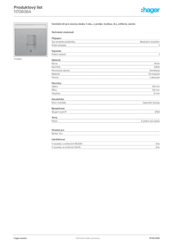 Obrázek Hager Produktový list 11706084 | Hager