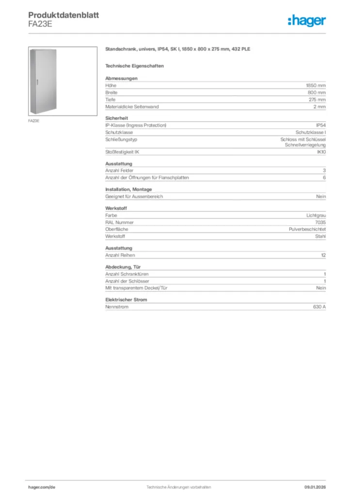 Bild Hager Produktdatenblatt FA23E | Hager Deutschland