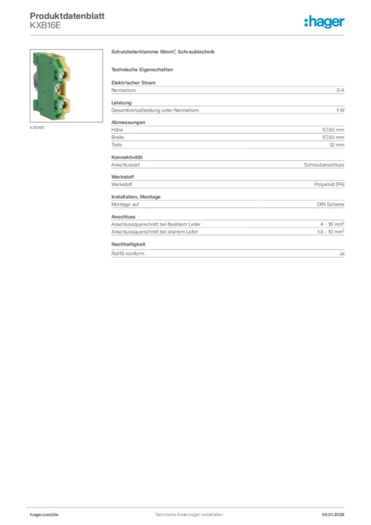 Bild Hager Produktdatenblatt KXB16E | Hager Deutschland