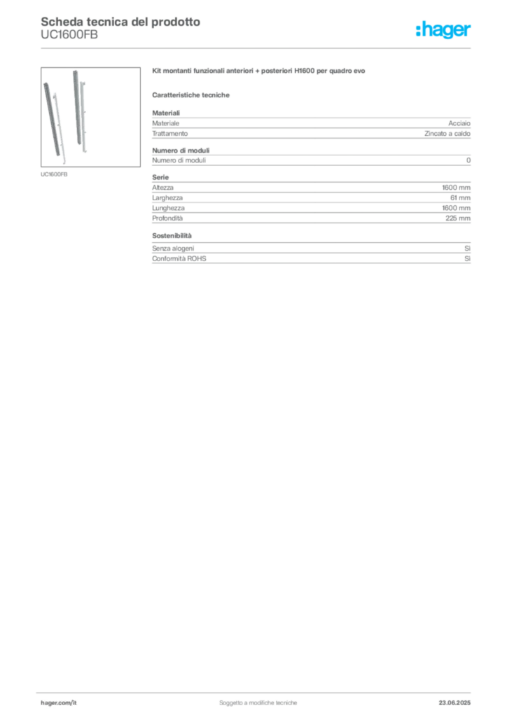 Immagine Hager Scheda tecnica del prodotto UC1600FB | Hager Italia
