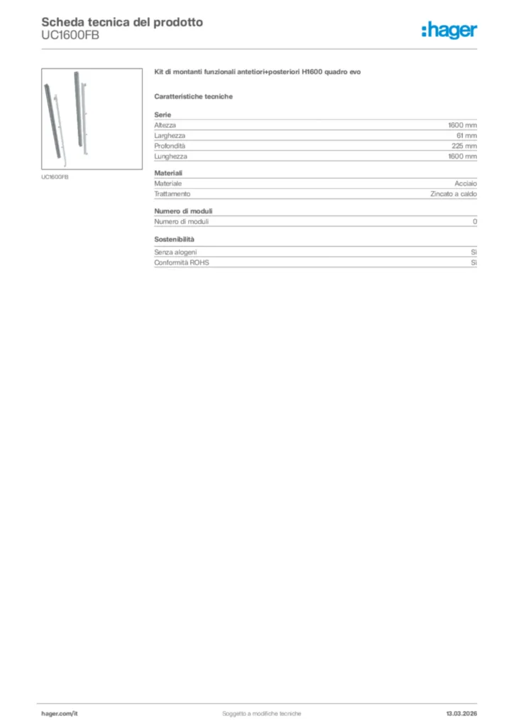Immagine Hager Scheda tecnica del prodotto UC1600FB | Hager Italia