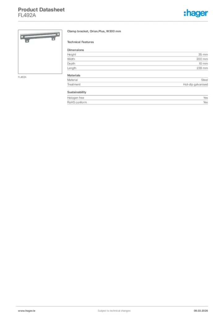 Image Hager Product data sheet FL492A  | Hager