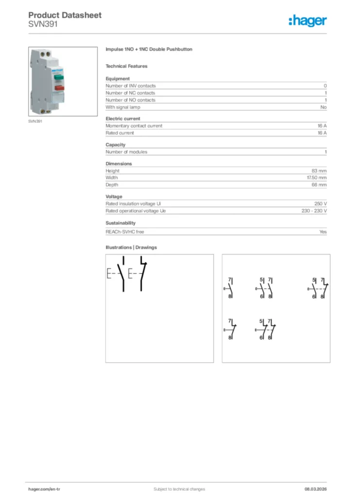 Image Hager Product data sheet SVN391  | Hager
