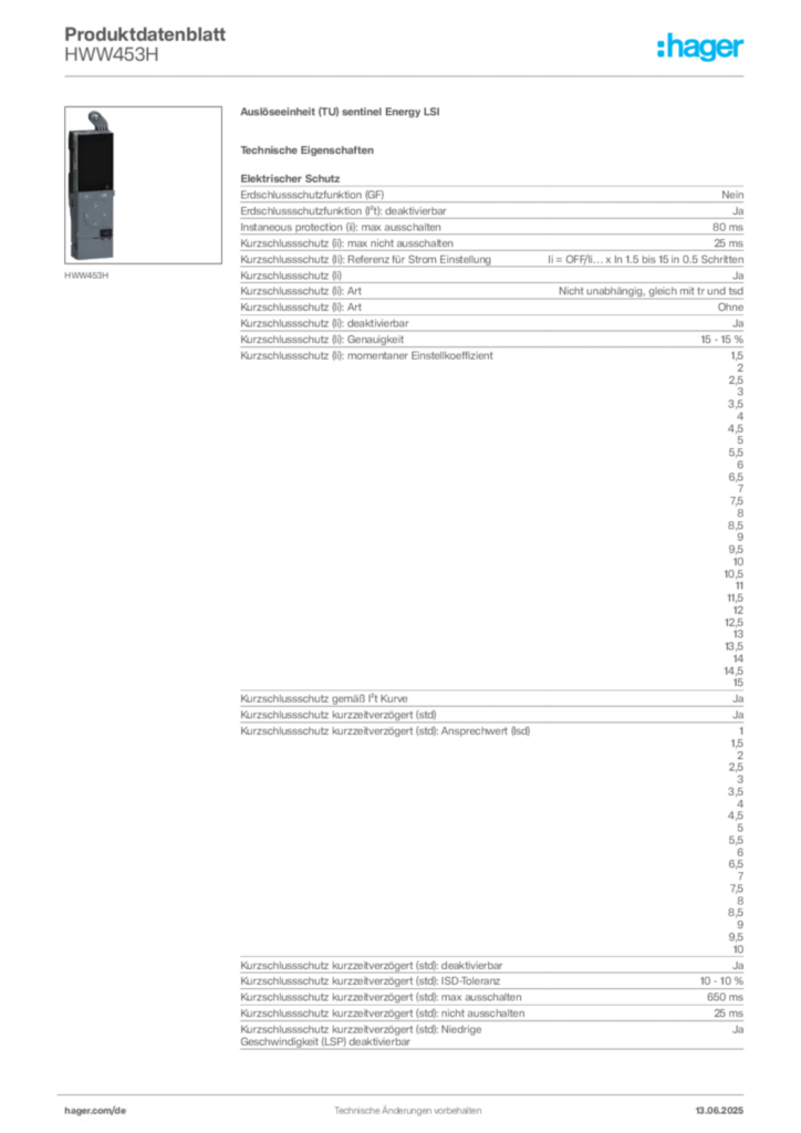 Bild Hager Produktdatenblatt HWW453H | Hager Deutschland
