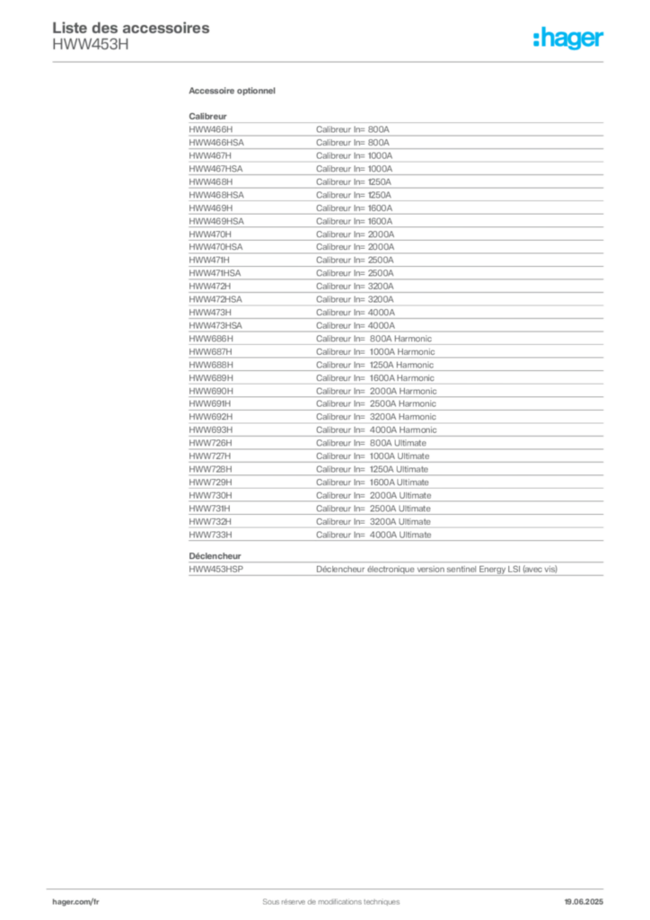 Image Hager Fiche technique du produit HWW453H | Hager France