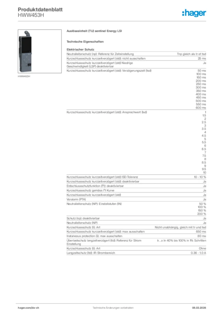 Bild Hager Produktdatenblatt HWW453H | Hager Schweiz