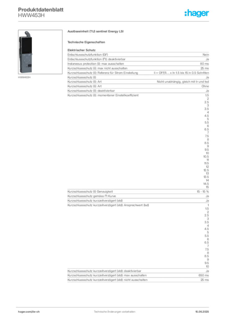 Bild Hager Produktdatenblatt HWW453H | Hager Schweiz