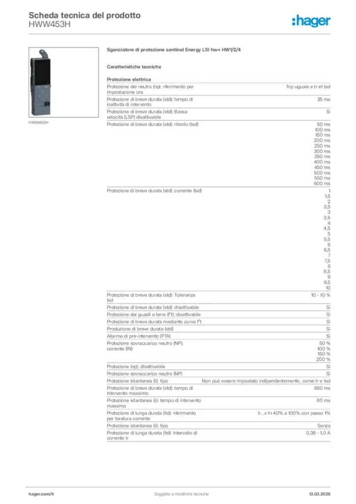 Immagine Hager Scheda tecnica del prodotto HWW453H | Hager Italia