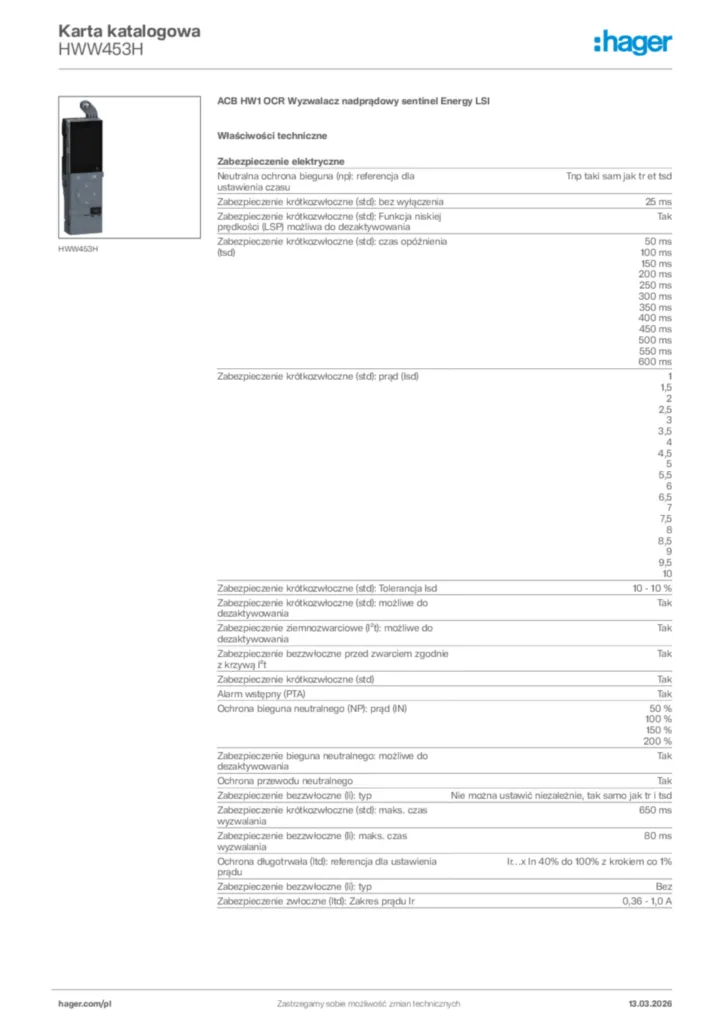 Zdjęcie Hager Karta katalogowa HWW453H | Hager Polska