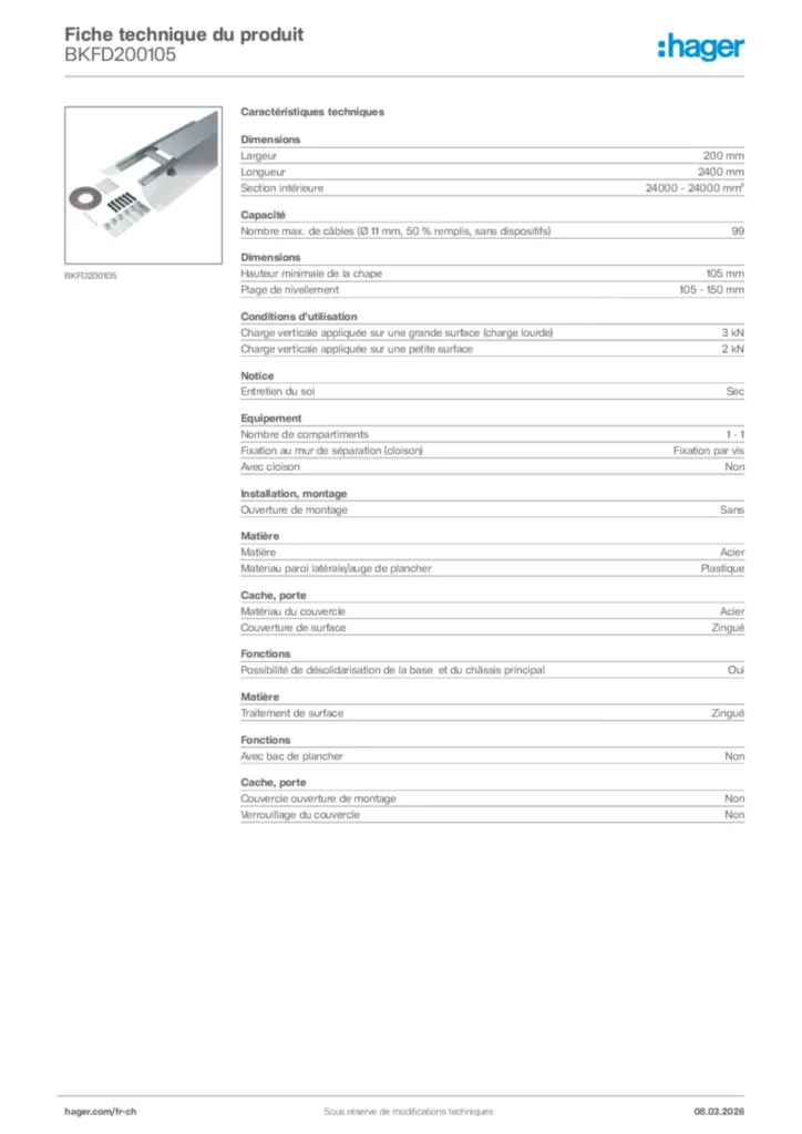 Image Hager Fiche technique du produit BKFD200105 | Hager Suisse
