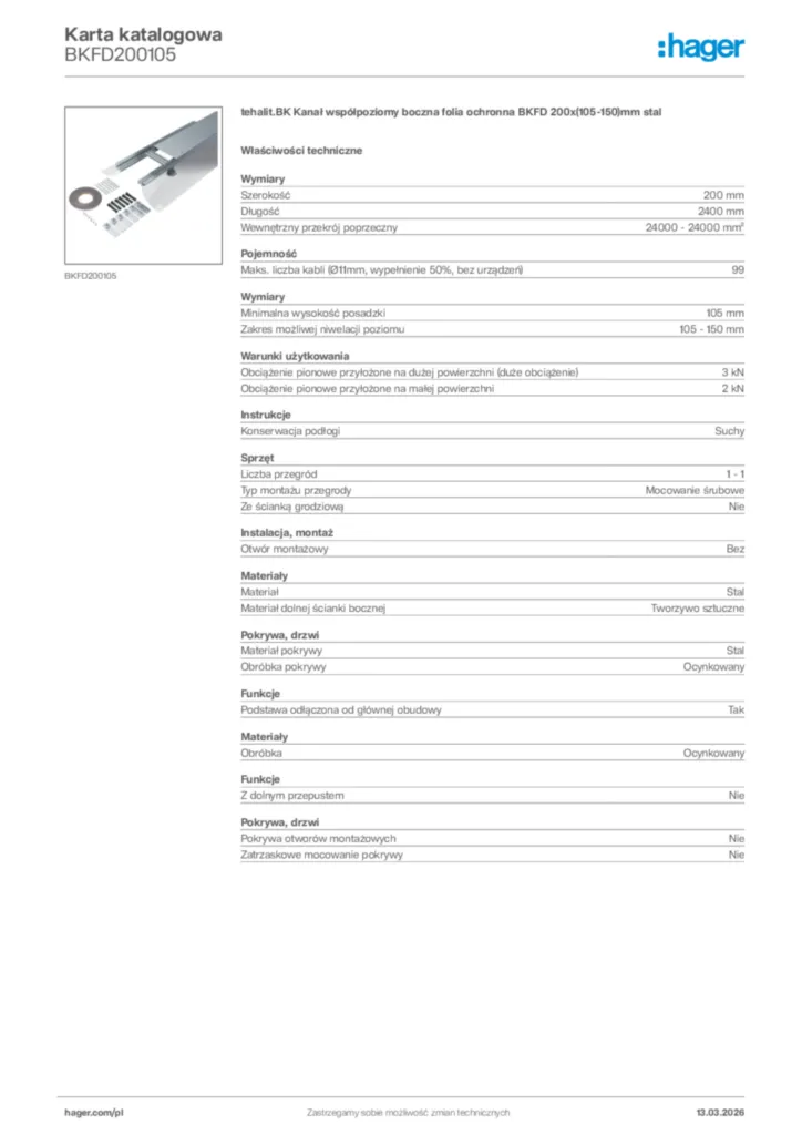 Zdjęcie Hager Karta katalogowa BKFD200105 | Hager Polska