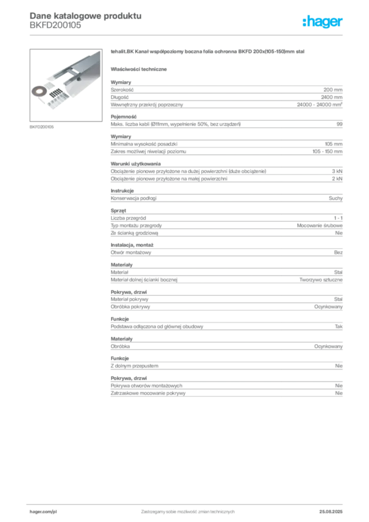 Zdjęcie Hager Karta katalogowa BKFD200105 | Hager Polska