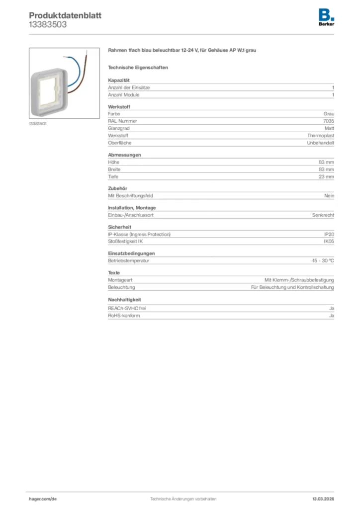 Bild Berker Produktdatenblatt 13383503 | Hager Deutschland