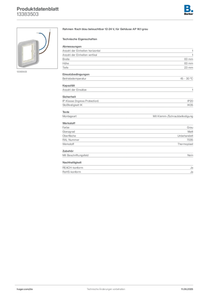 Bild Berker Produktdatenblatt 13383503 | Hager Deutschland