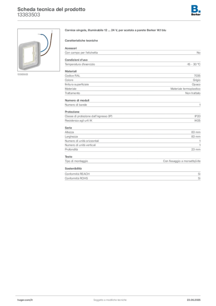 Immagine Berker Scheda tecnica del prodotto 13383503 | Hager Italia