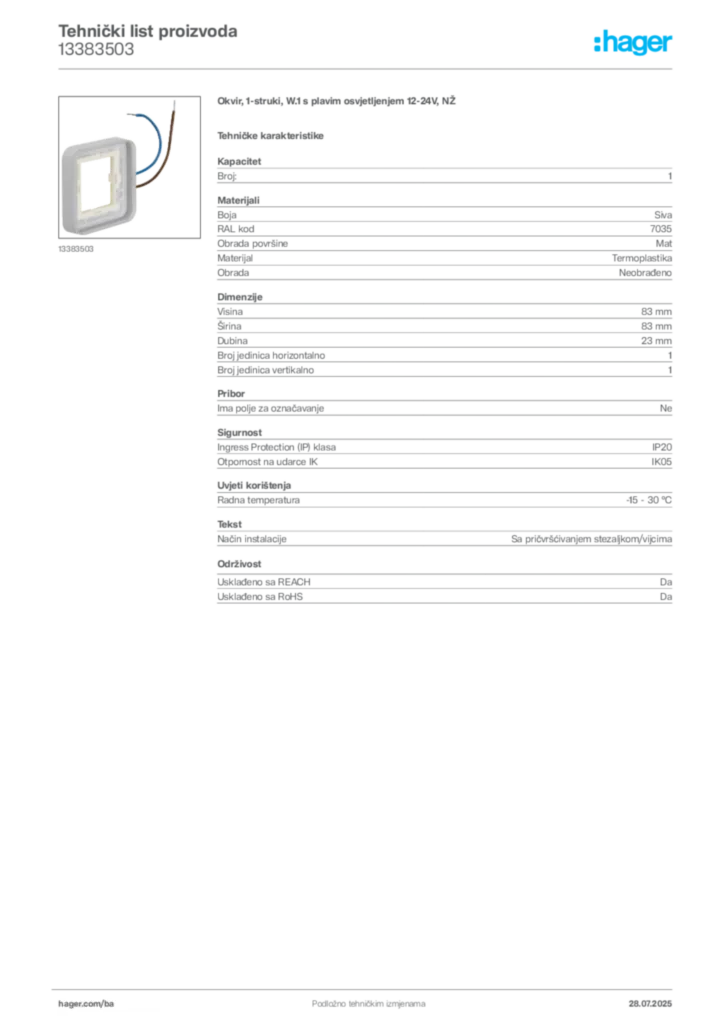 Slika Hager Product data sheet 13383503  | Hager