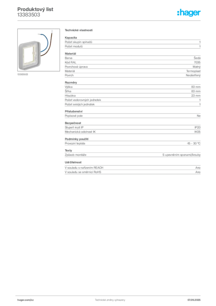 Obrázek Hager Produktový list 13383503 | Hager