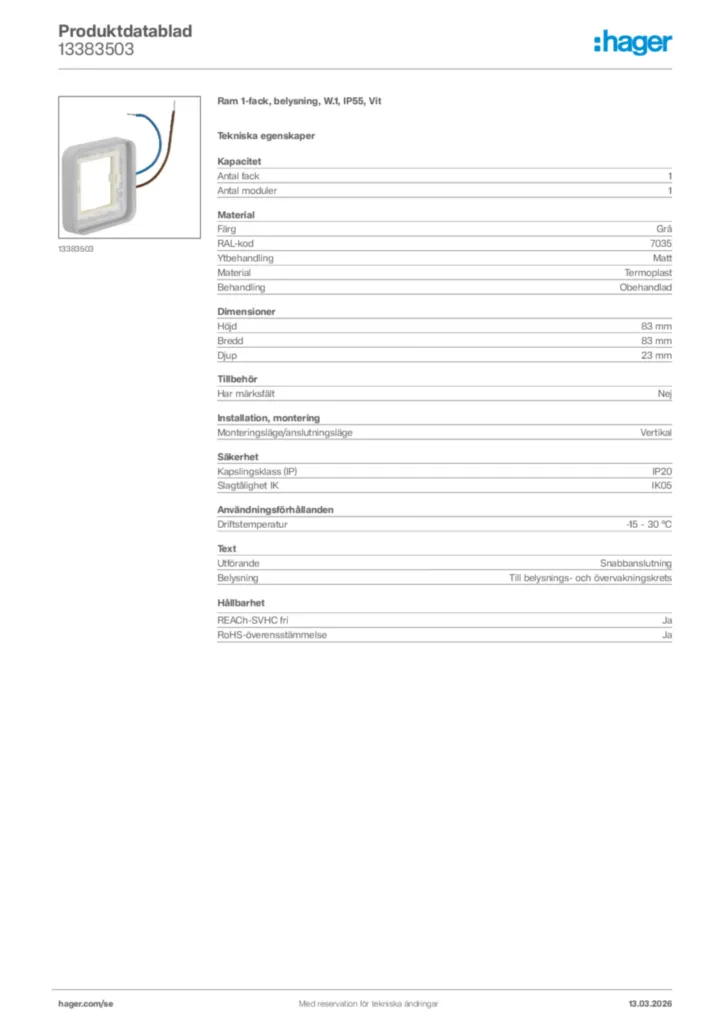 Bild Hager Produktdatablad 13383503 | Hager Sverige