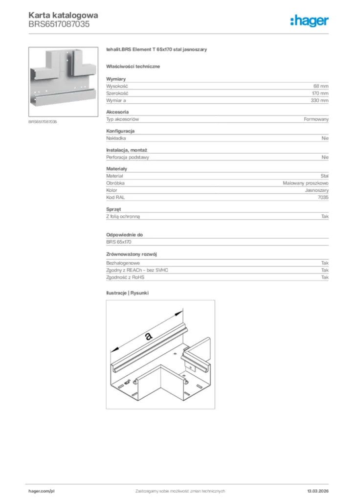Zdjęcie Hager Karta katalogowa BRS6517087035 | Hager Polska