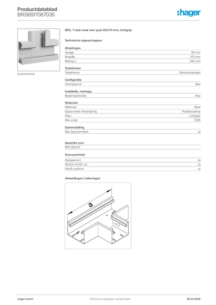 Afbeelding Hager Productdatablad BRS6517087035 | Hager Nederland