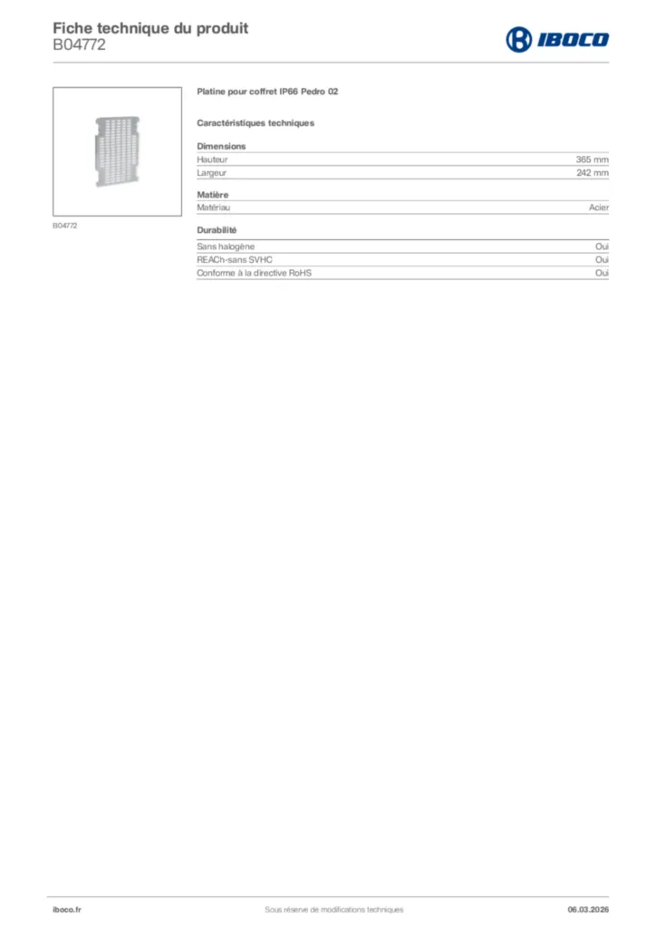 Image Iboco Fiche technique du produit B04772 | Hager France