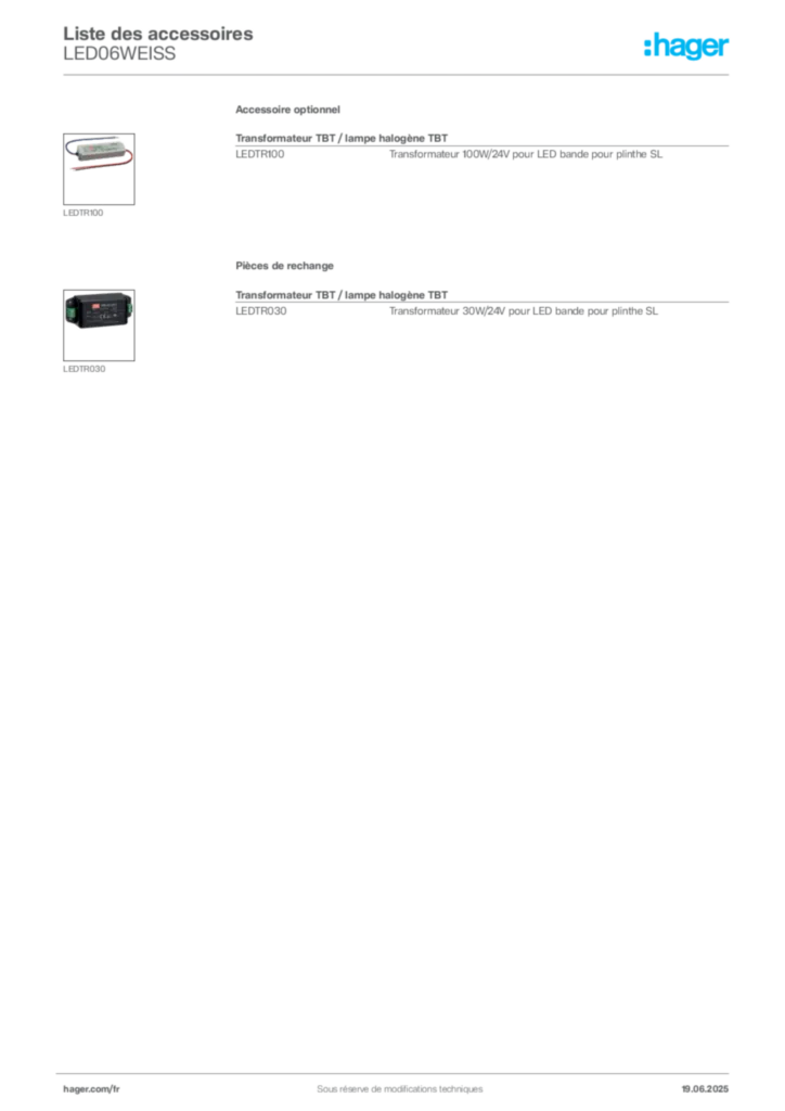 Image Hager Fiche technique du produit LED06WEISS | Hager France