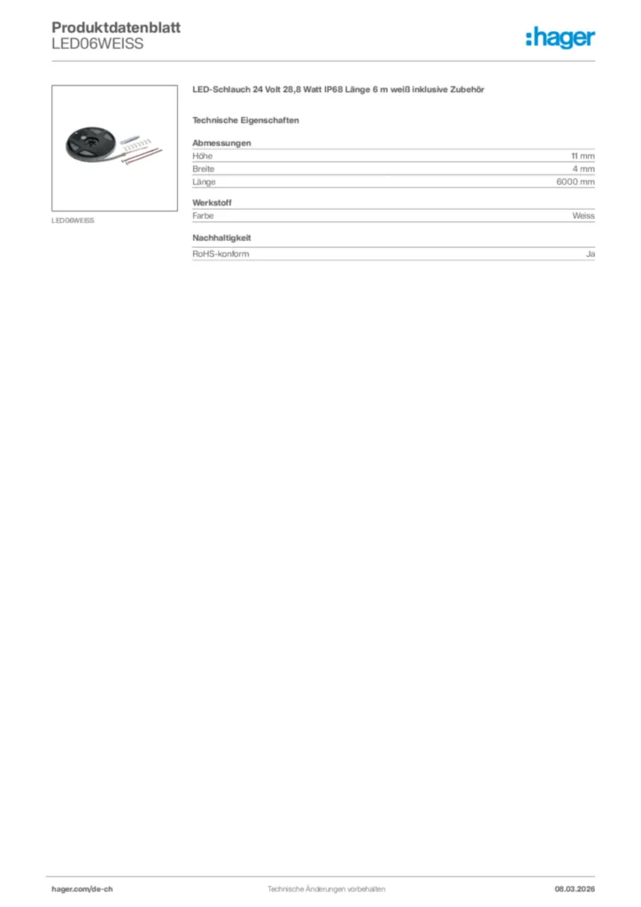Bild Hager Produktdatenblatt LED06WEISS | Hager Schweiz
