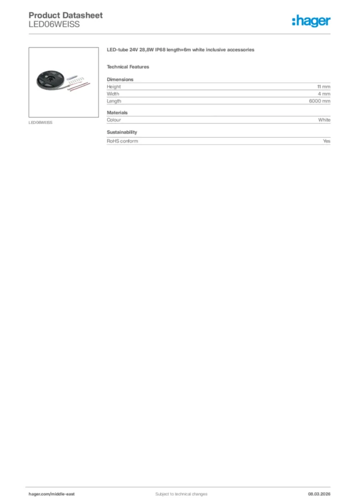 Image Hager Product data sheet LED06WEISS  | Hager